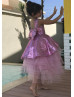 Bright Pink Sequin Organza Peplum Flower Girl Dress